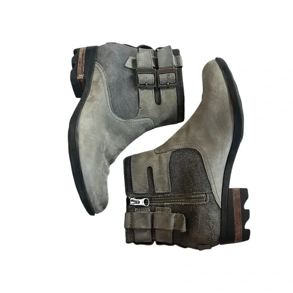 Sorel Lolla grey‎ leather and suede heeled ankle boots SZ 7 - Picture 5 of 10